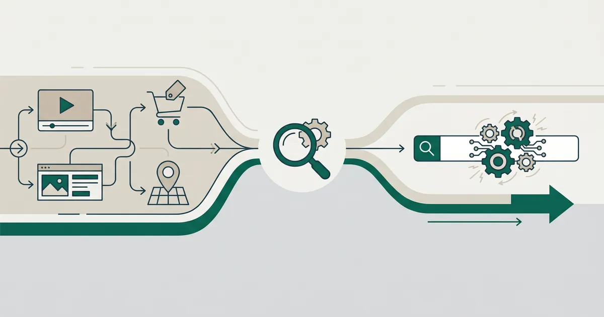 Two diverging paths from Google showing Performance Max spreading across multiple advertising channels versus AI Max concentrating on Search optimization