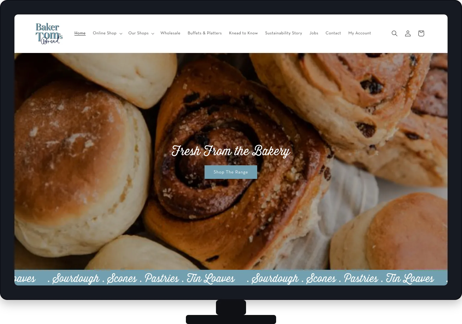 Baker Tom storefront on tablet and mobile
