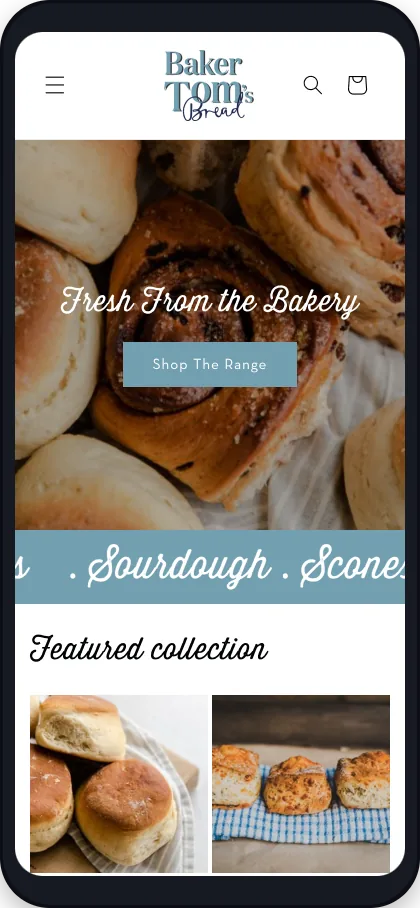 Baker Tom storefront on tablet and mobile, mobile