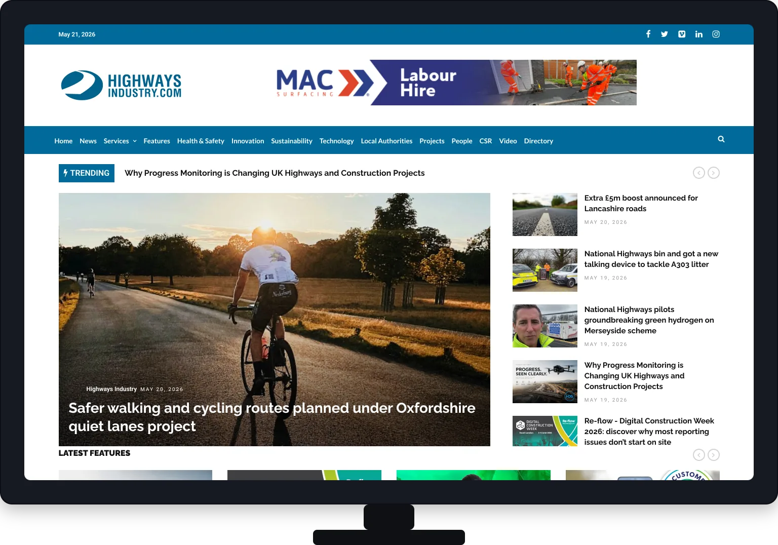 Highways Industry site on tablet and mobile