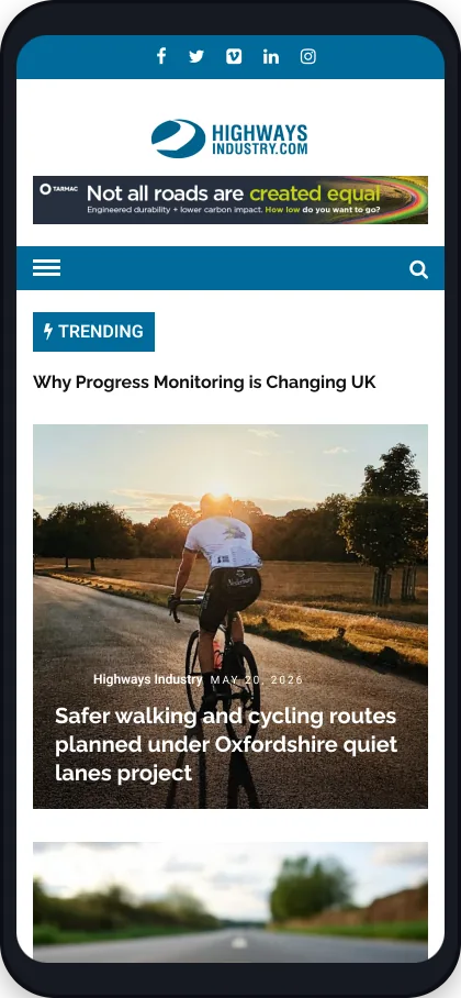 Highways Industry site on tablet and mobile, mobile