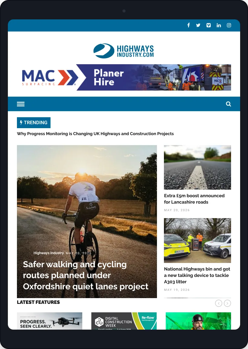 Highways Industry site on tablet and mobile, tablet