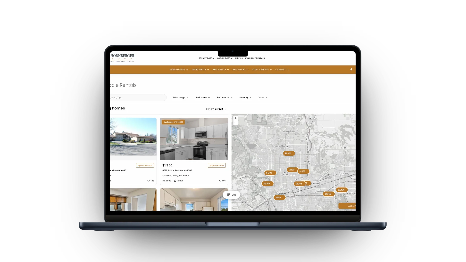 The Hornberger Group rental directory on tablet and mobile