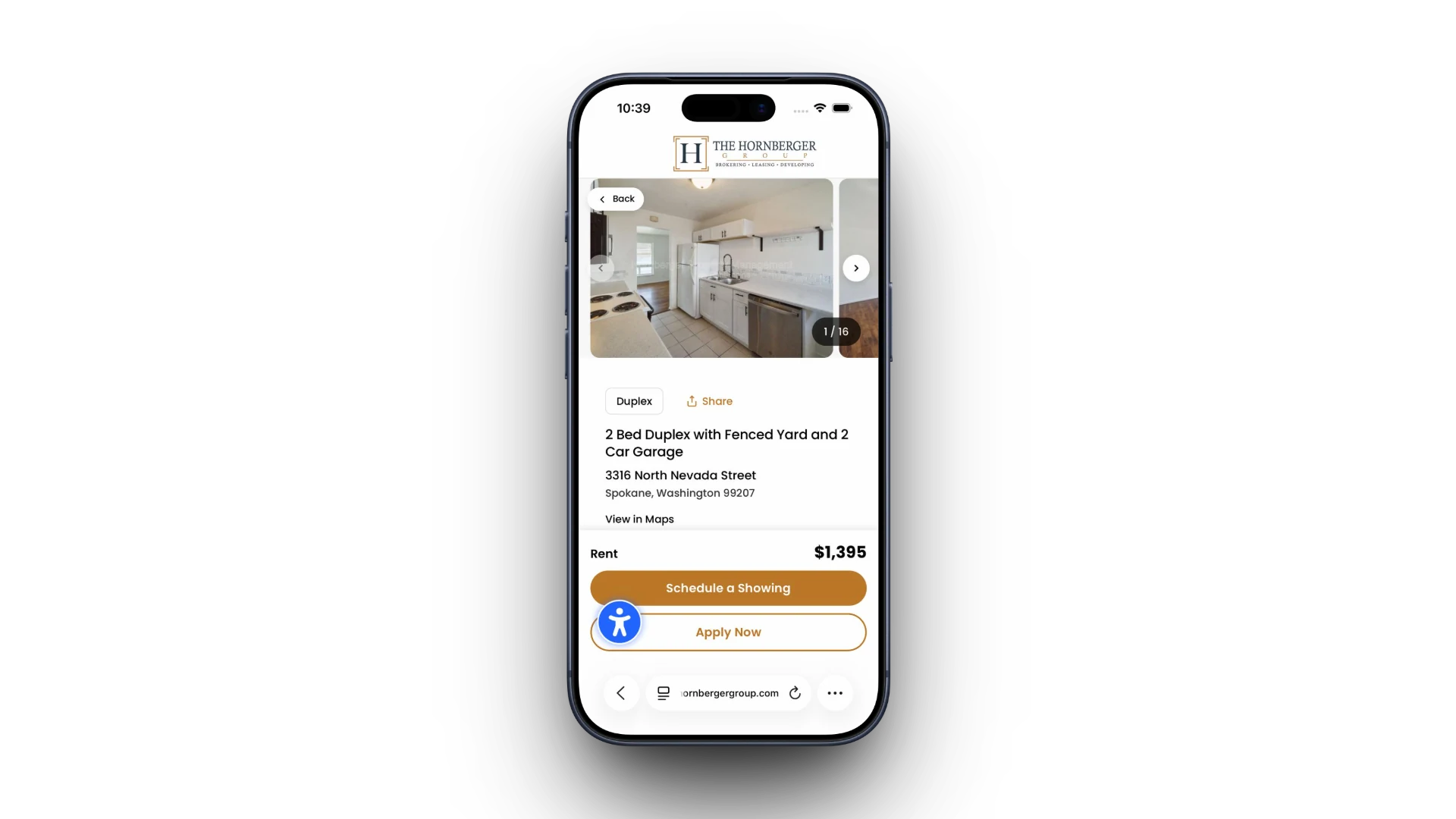 The Hornberger Group rental directory on tablet and mobile, mobile