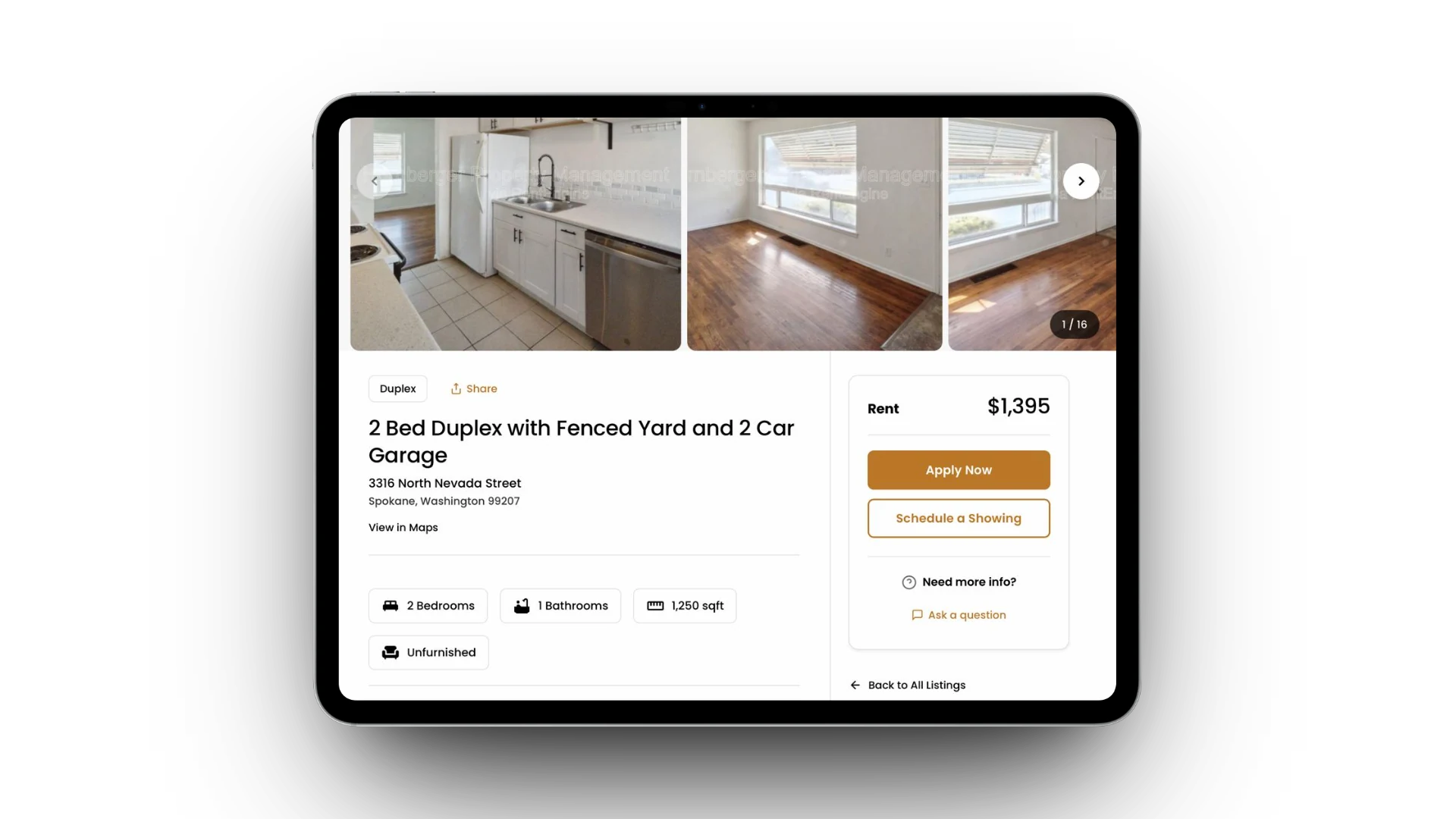 The Hornberger Group rental directory on tablet and mobile, tablet