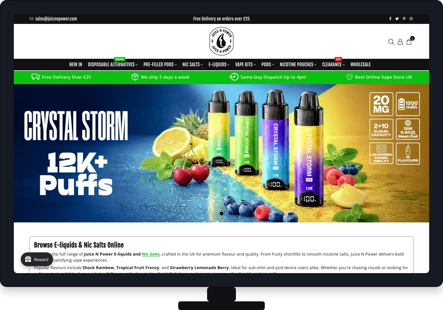 Juice N Power storefront on tablet and mobile