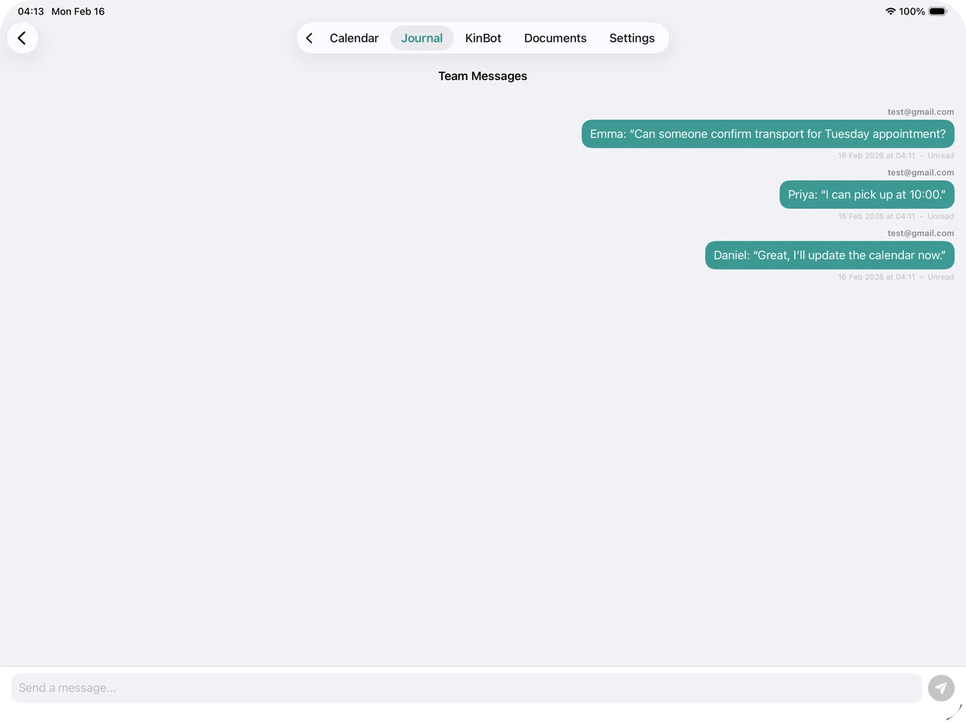 KinBridge medication dashboard, care-team collaboration, and home view on iPhone and iPad, tablet