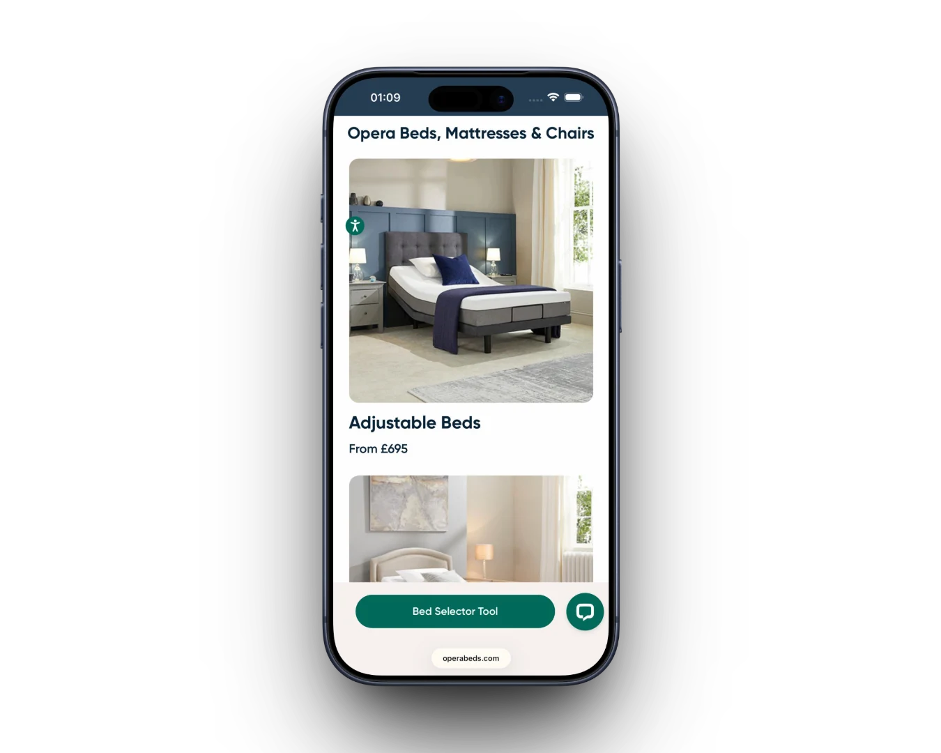 Opera Beds storefront on tablet and mobile, mobile