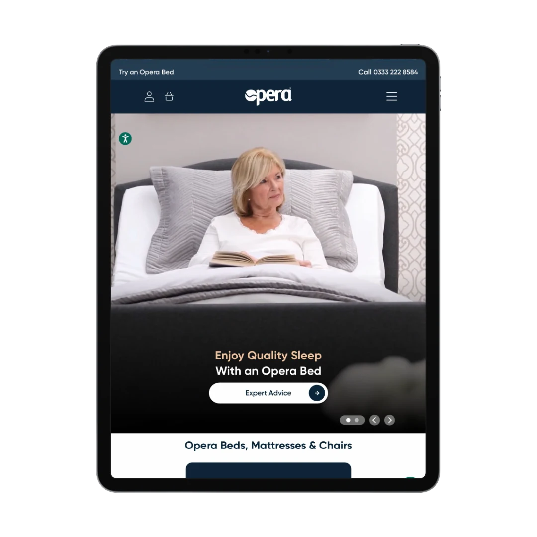 Opera Beds storefront on tablet and mobile, tablet