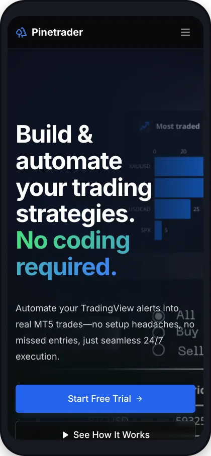 PineTrader dashboard on tablet and mobile, mobile