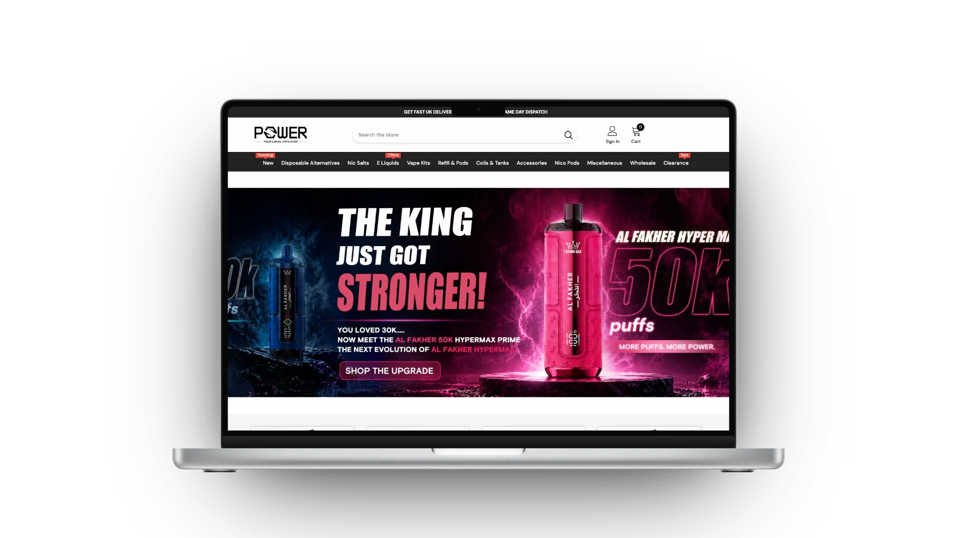 Power Vape Shop storefront on tablet and mobile