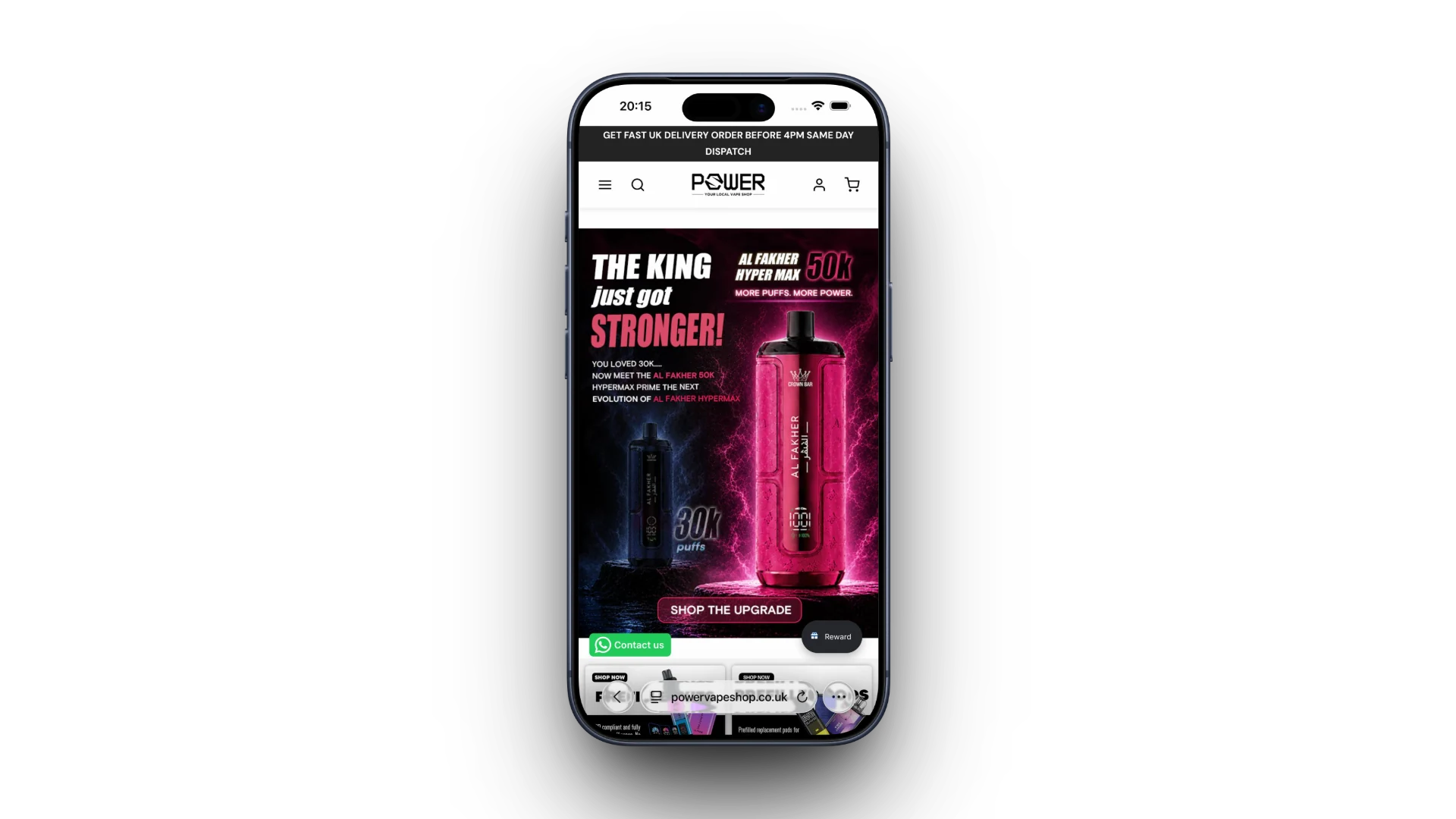 Power Vape Shop storefront on tablet and mobile, mobile