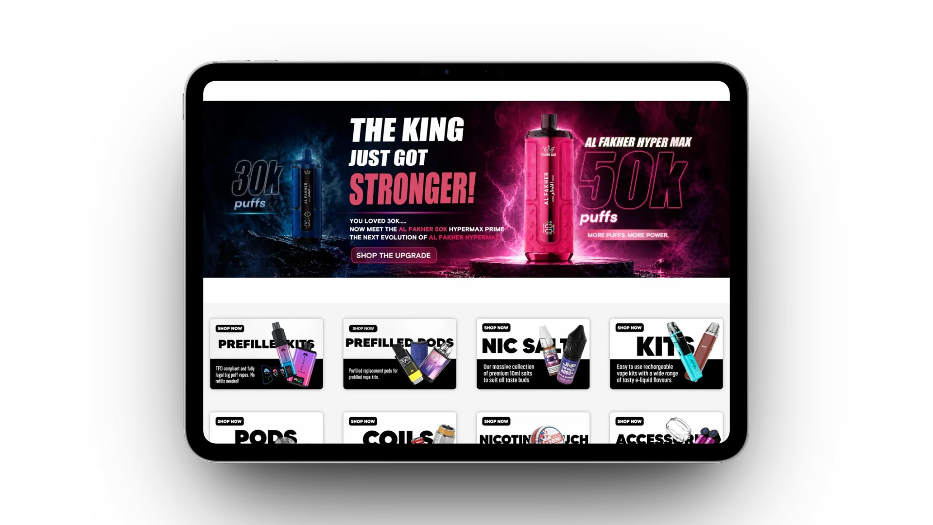 Power Vape Shop storefront on tablet and mobile, tablet