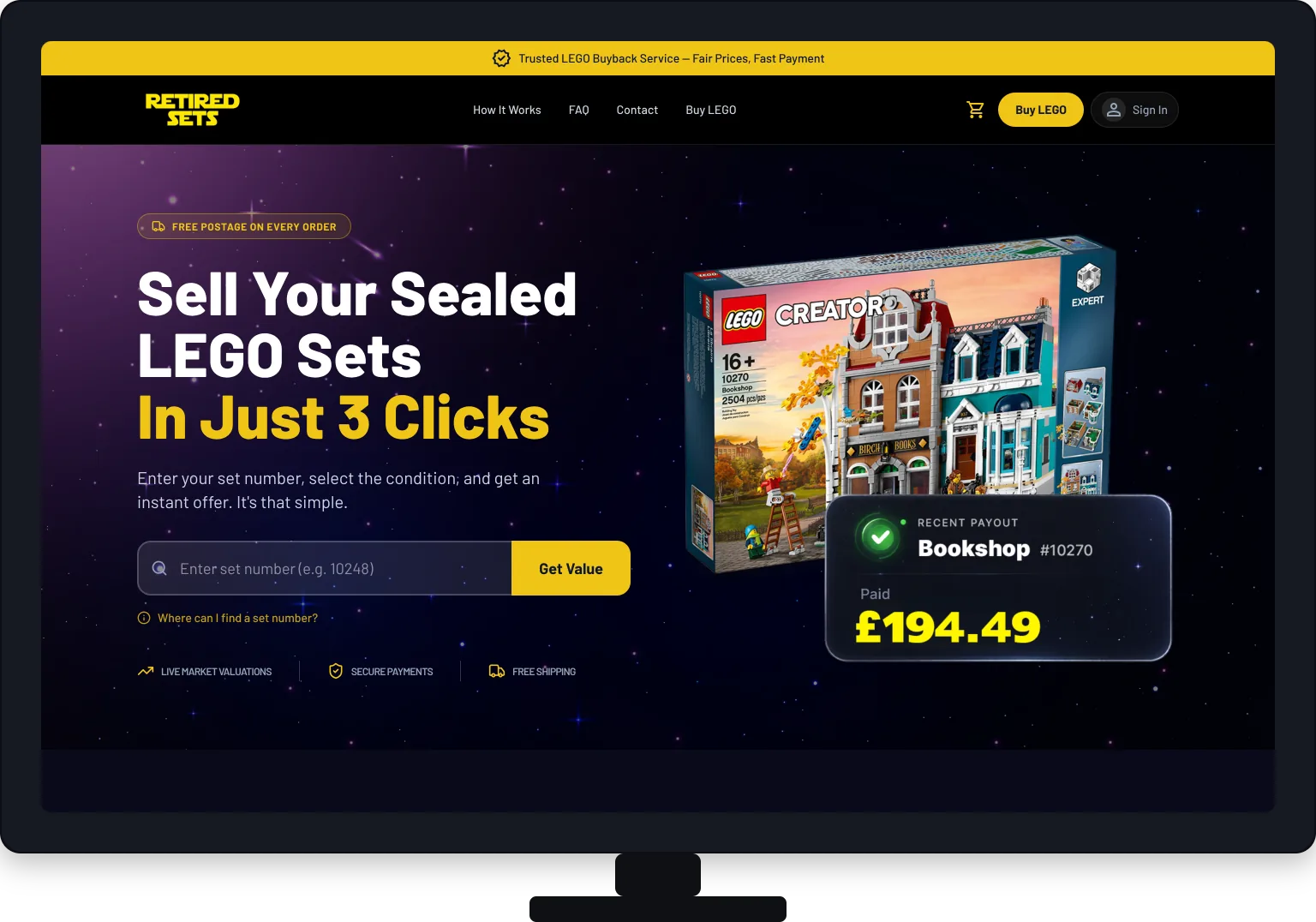 RetiredSets sell wizard on tablet and mobile