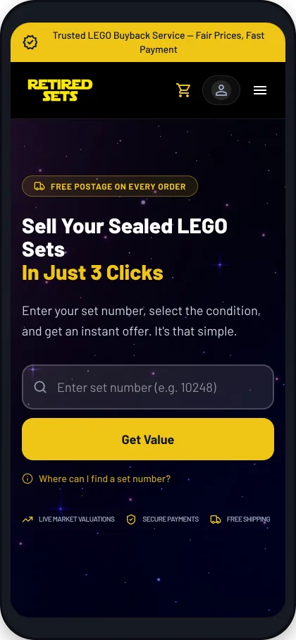 RetiredSets sell wizard on tablet and mobile, mobile