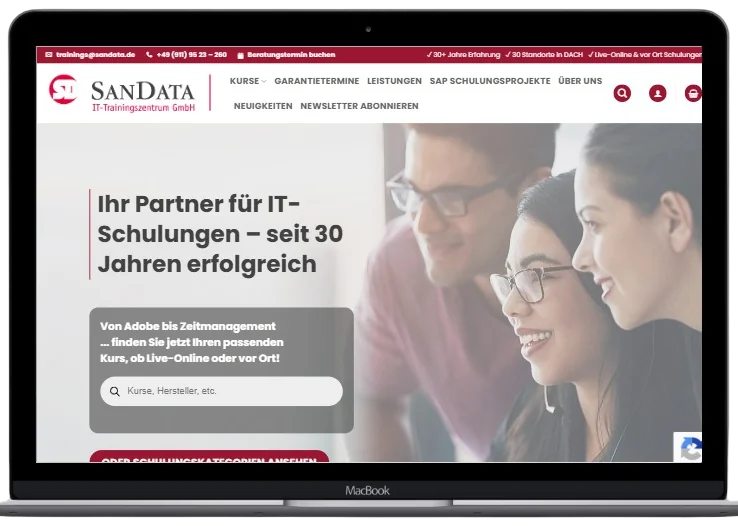 SanData IT-Trainings site on tablet and mobile