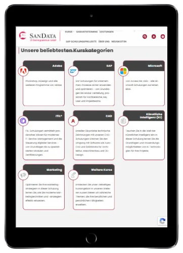 SanData IT-Trainings site on tablet and mobile, tablet