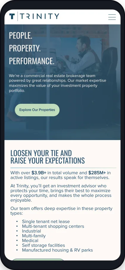 Trinity REIS property listings on tablet and mobile, mobile